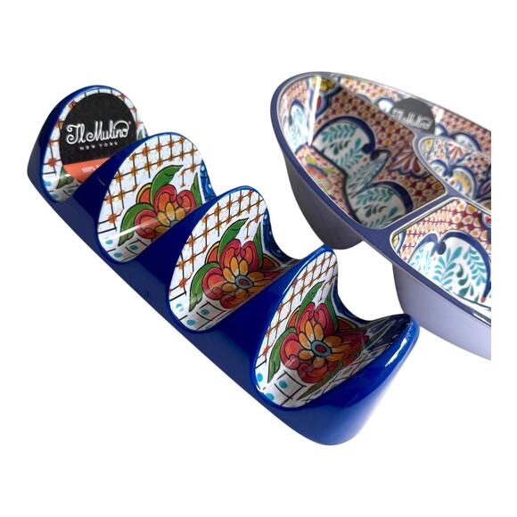 NEW Il Mulino Melamine TACO FIESTA SET 15" Divided Bowl & 2 Holders 4 Tacos Each - Picture 3 of 11